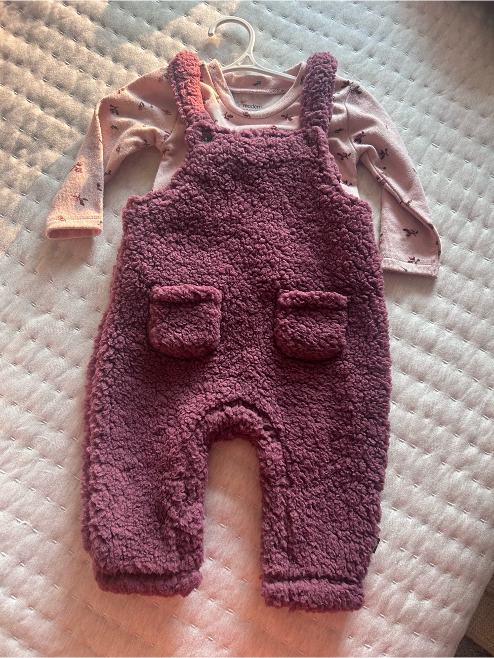 Modern Moments Plush Mauve Kids Fleece Overalls and shirt. NWOT